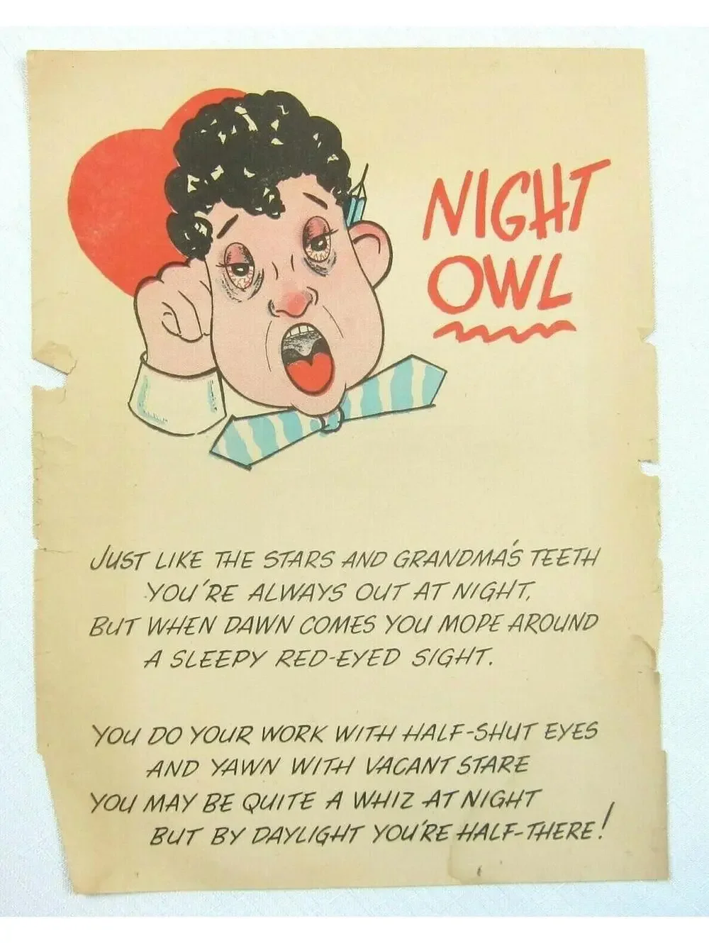 Vintage Vinegar Valentine Night Owl Penny Dreadful Sarcasm Insult Poem Ephemera